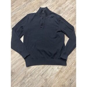 GAP Knit Sweater Mens M Navy 1/4 Button Pullover Mock Neck Long Sleeve